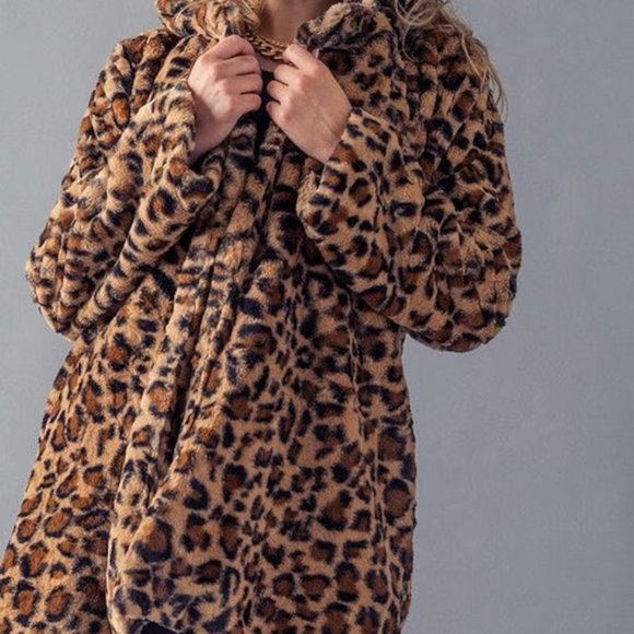 Leopard Print Jacket Womens Faux Fur Leopard Print Teddy - Picture 15 of 16